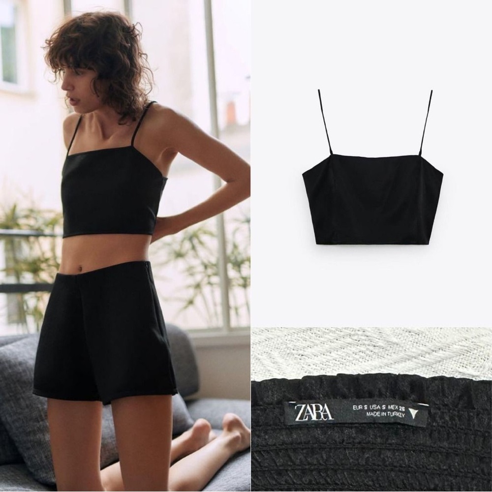 Zara Satin Crop Top Black Side Zipper Y2K Vibe NWT Women’s Size - M